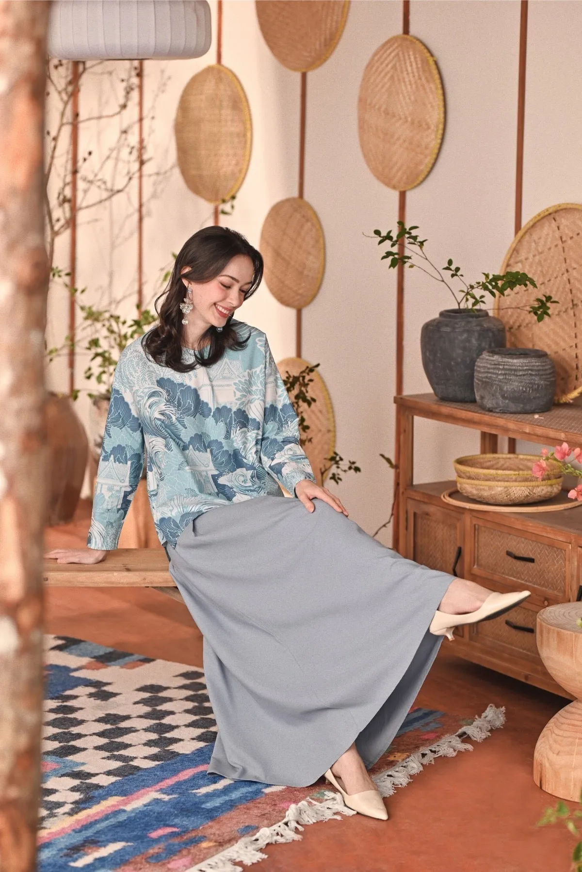 The Heiwa Women A-Line Skirt - Fog Blue