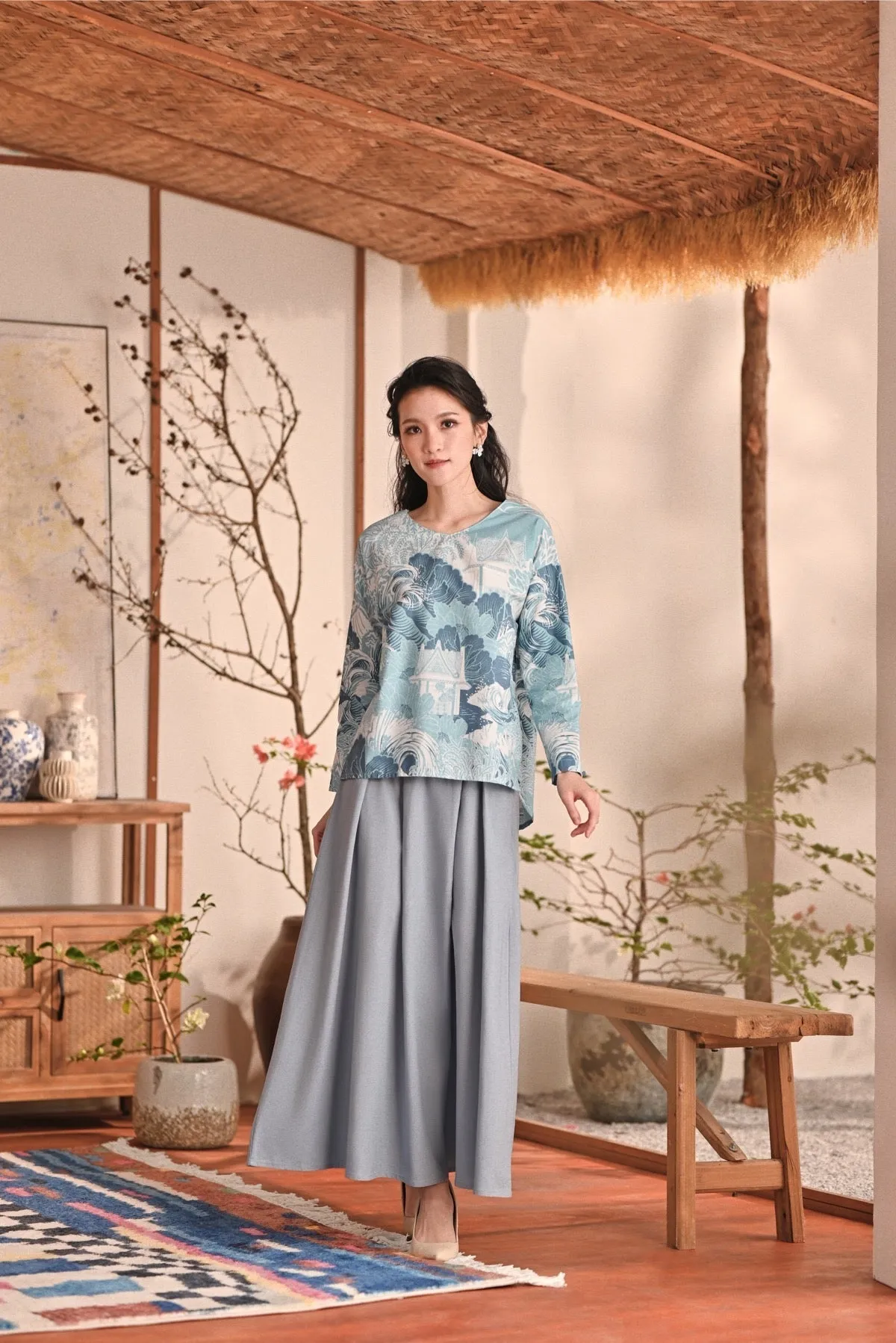 The Heiwa Women A-Line Skirt - Fog Blue