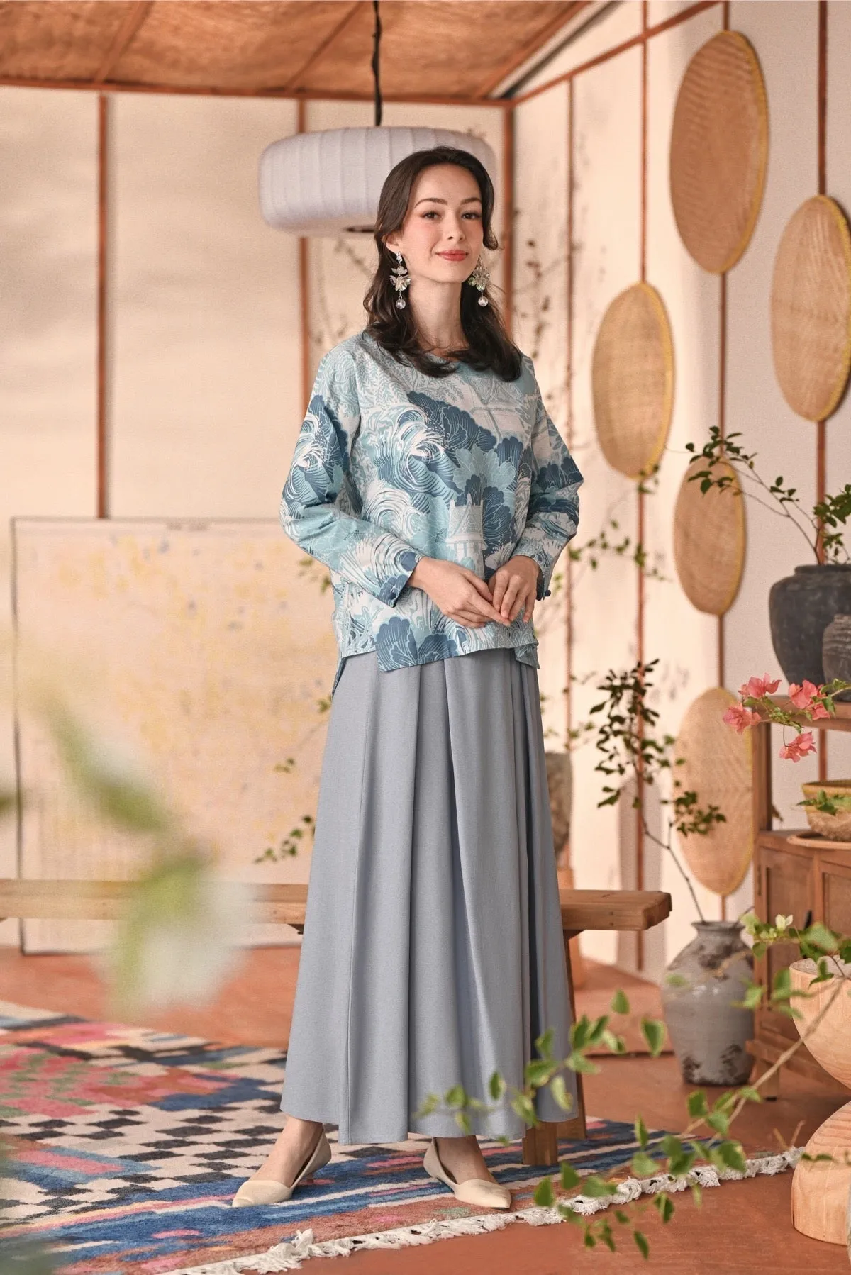 The Heiwa Women A-Line Skirt - Fog Blue