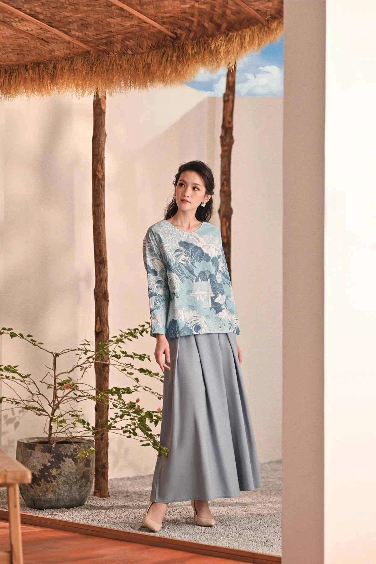 The Heiwa Women A-Line Skirt - Fog Blue