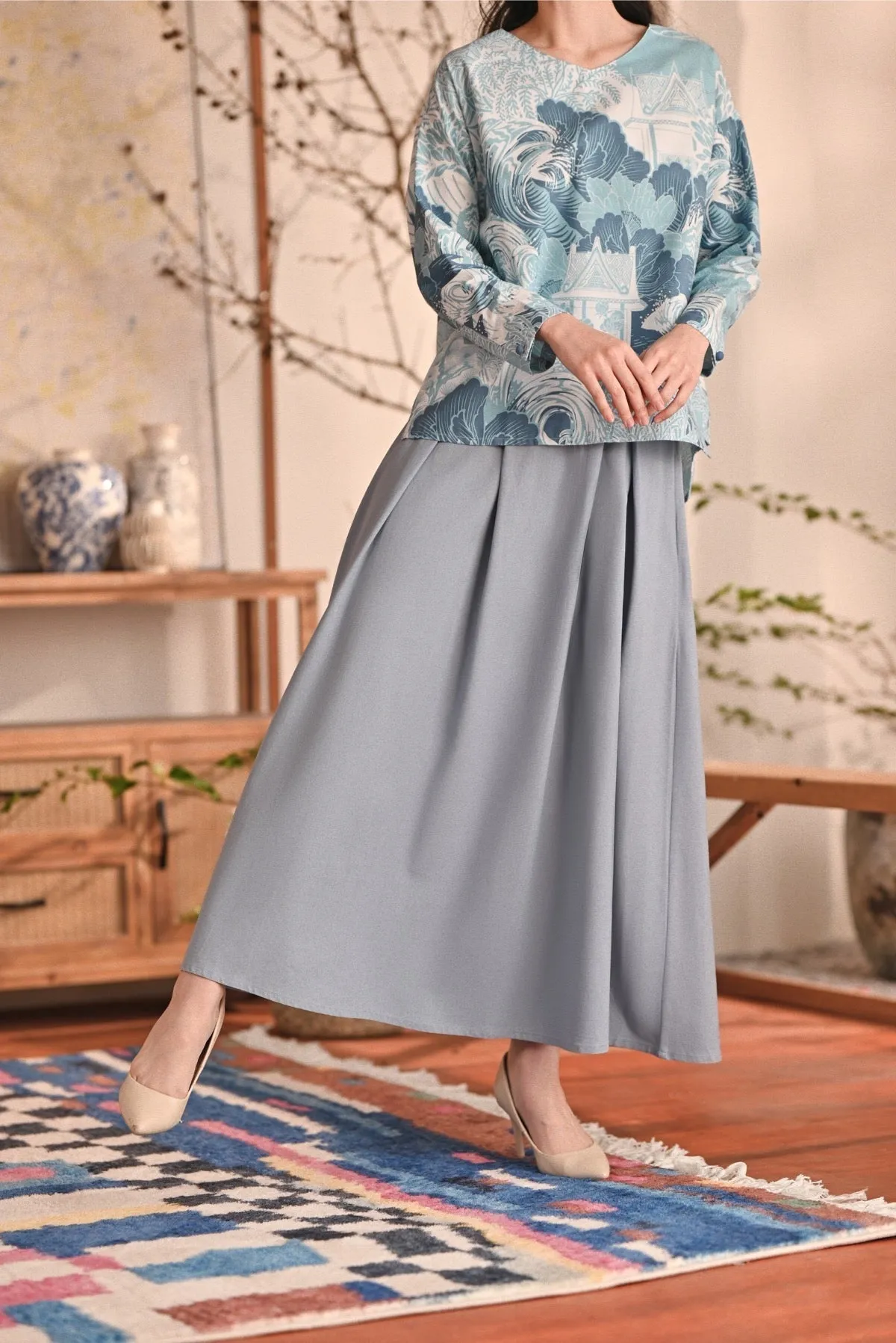 The Heiwa Women A-Line Skirt - Fog Blue