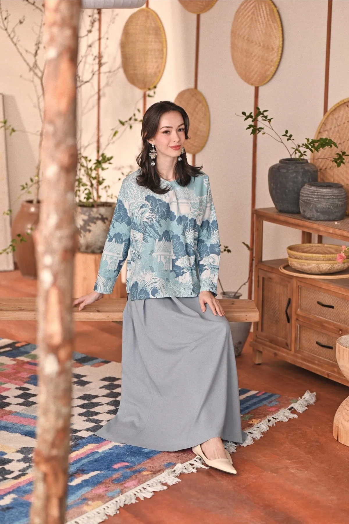 The Heiwa Women A-Line Skirt - Fog Blue