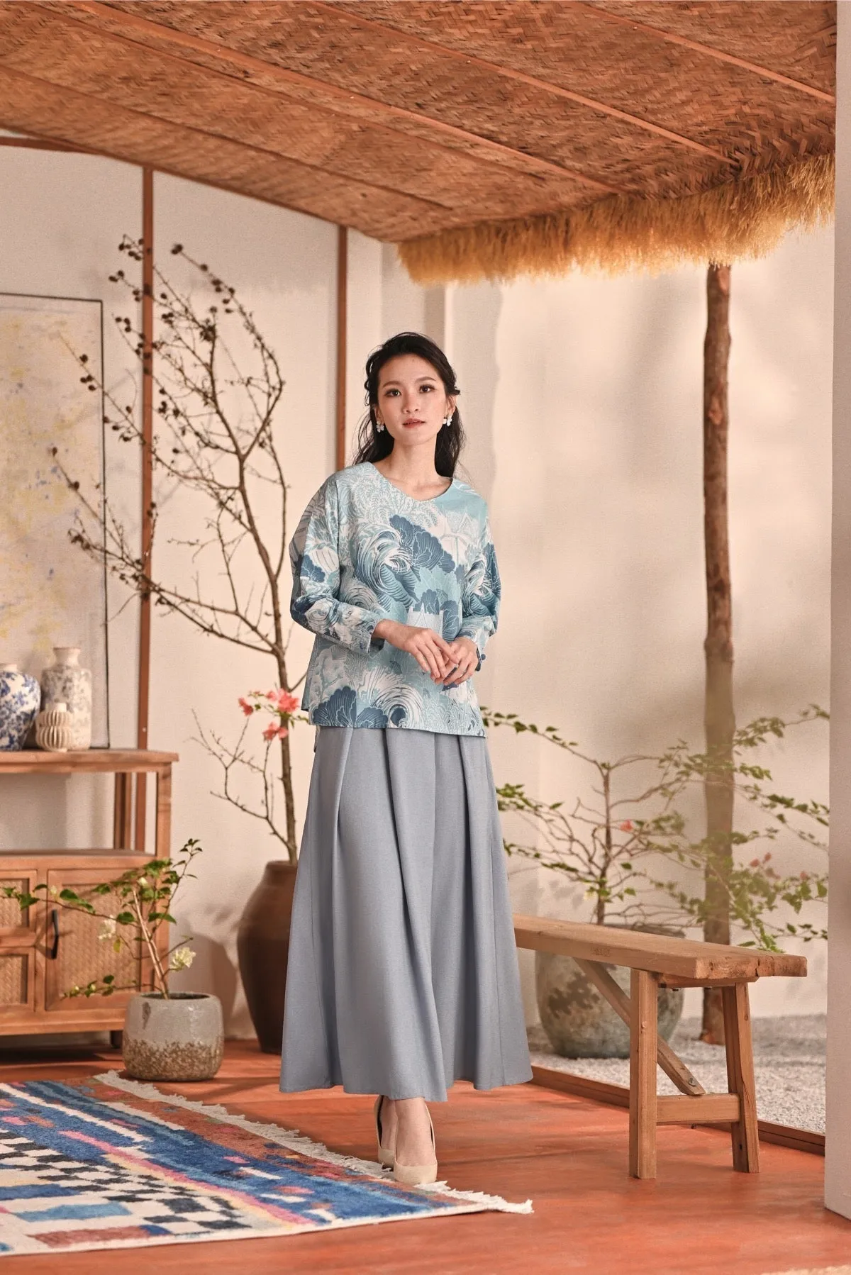The Heiwa Women A-Line Skirt - Fog Blue
