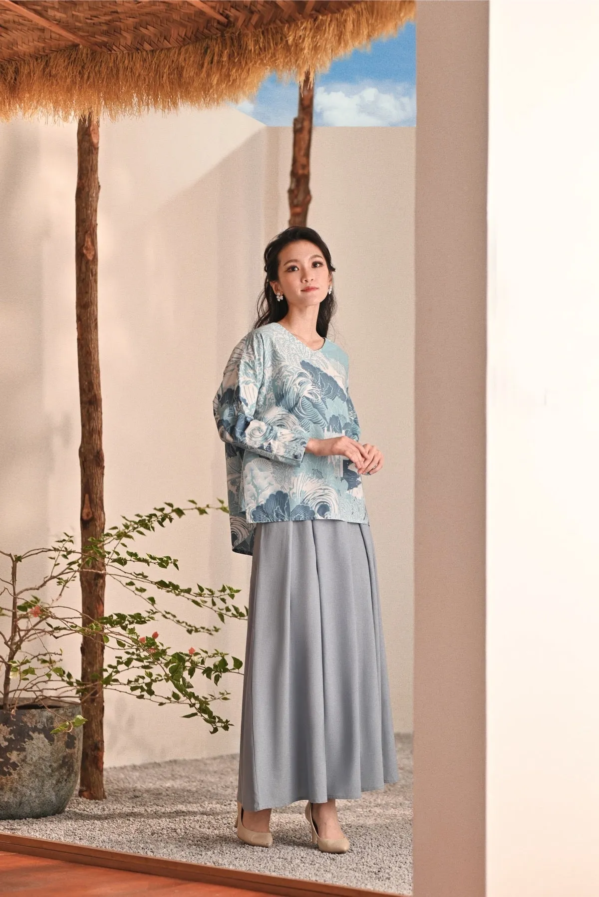 The Heiwa Women A-Line Skirt - Fog Blue