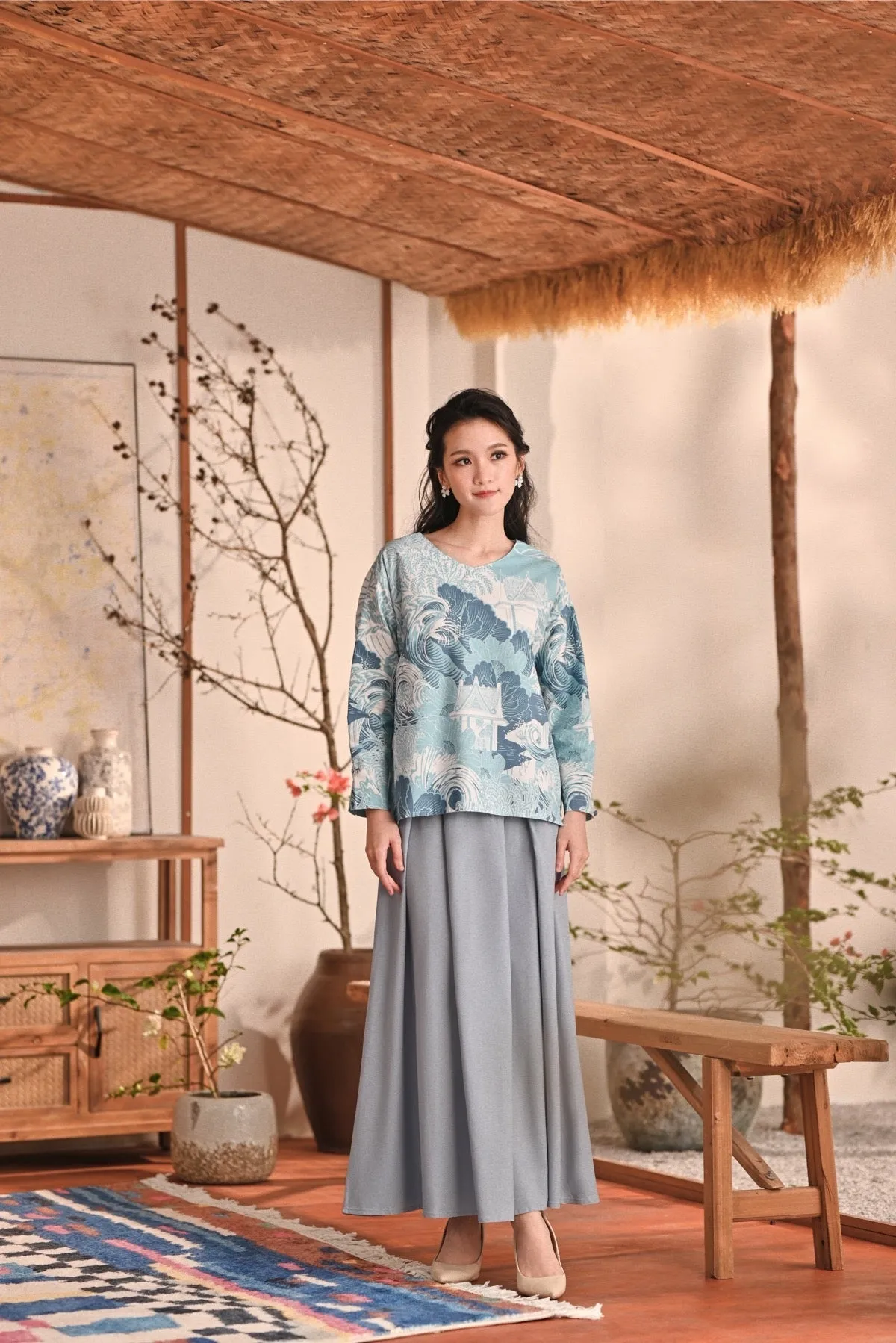 The Heiwa Women A-Line Skirt - Fog Blue