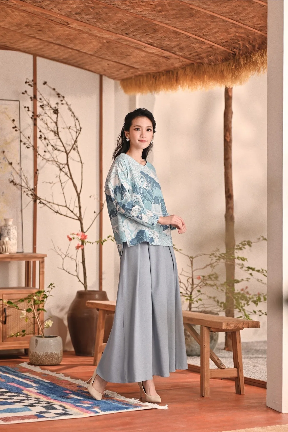 The Heiwa Women A-Line Skirt - Fog Blue