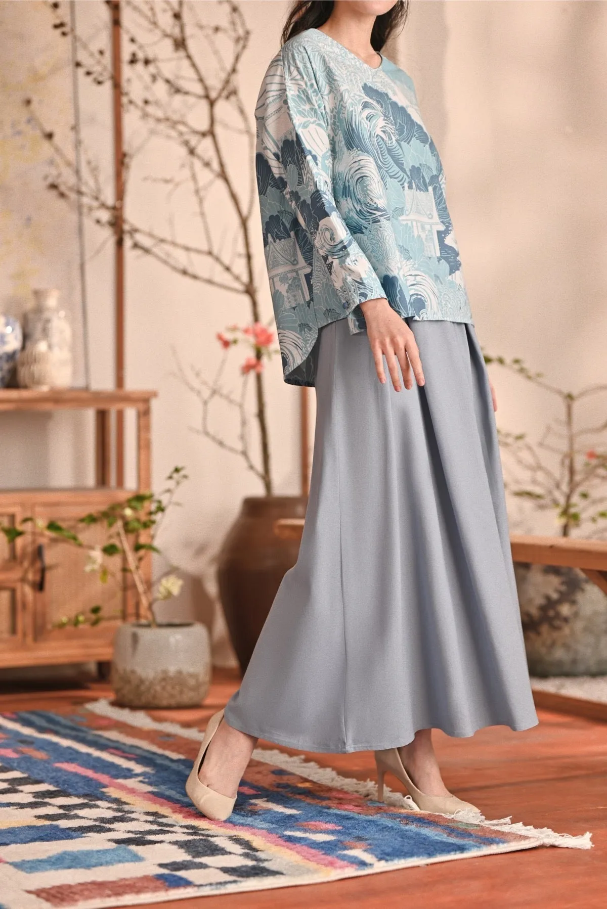 The Heiwa Women A-Line Skirt - Fog Blue