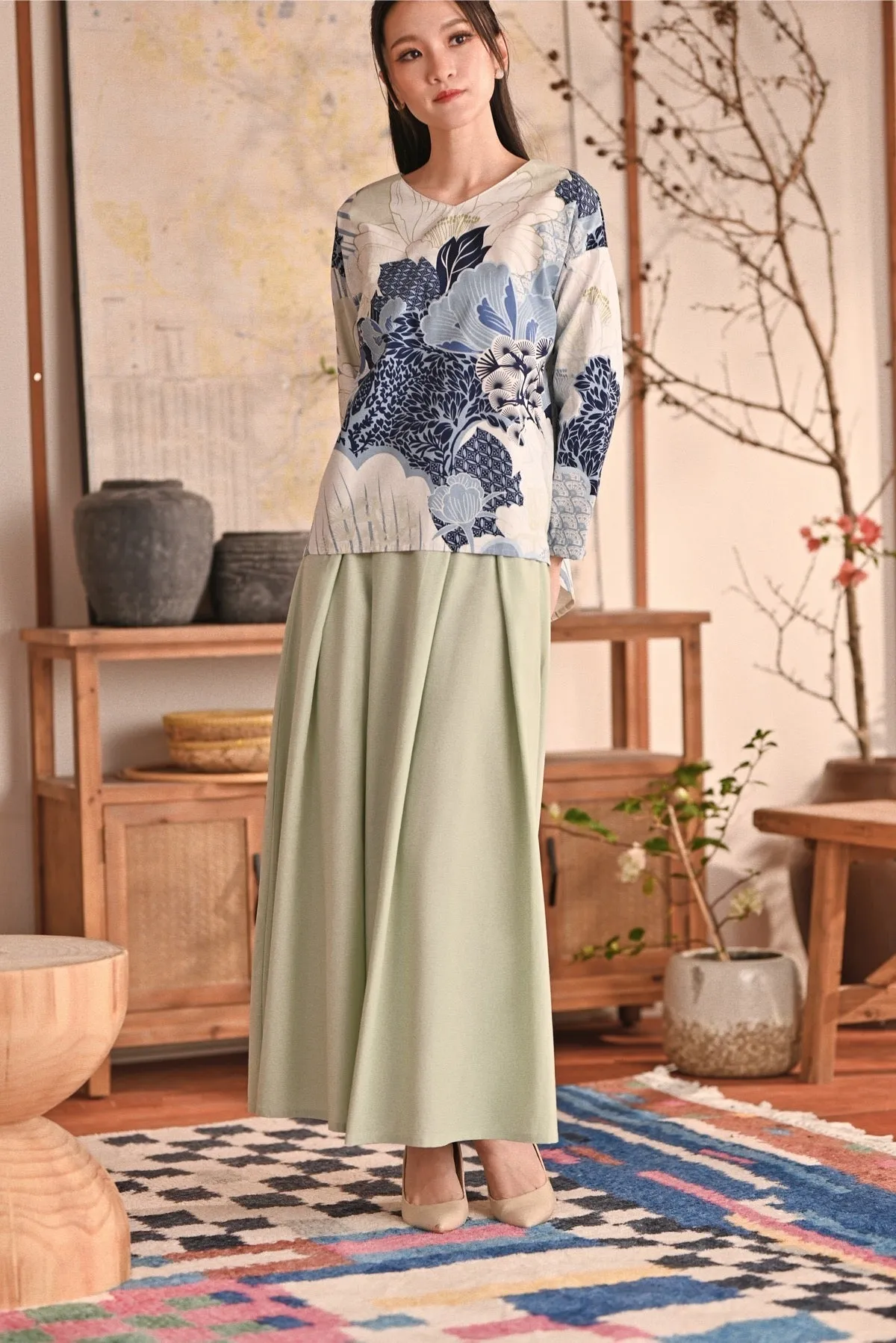The Heiwa Women A-Line Skirt - Fog Green