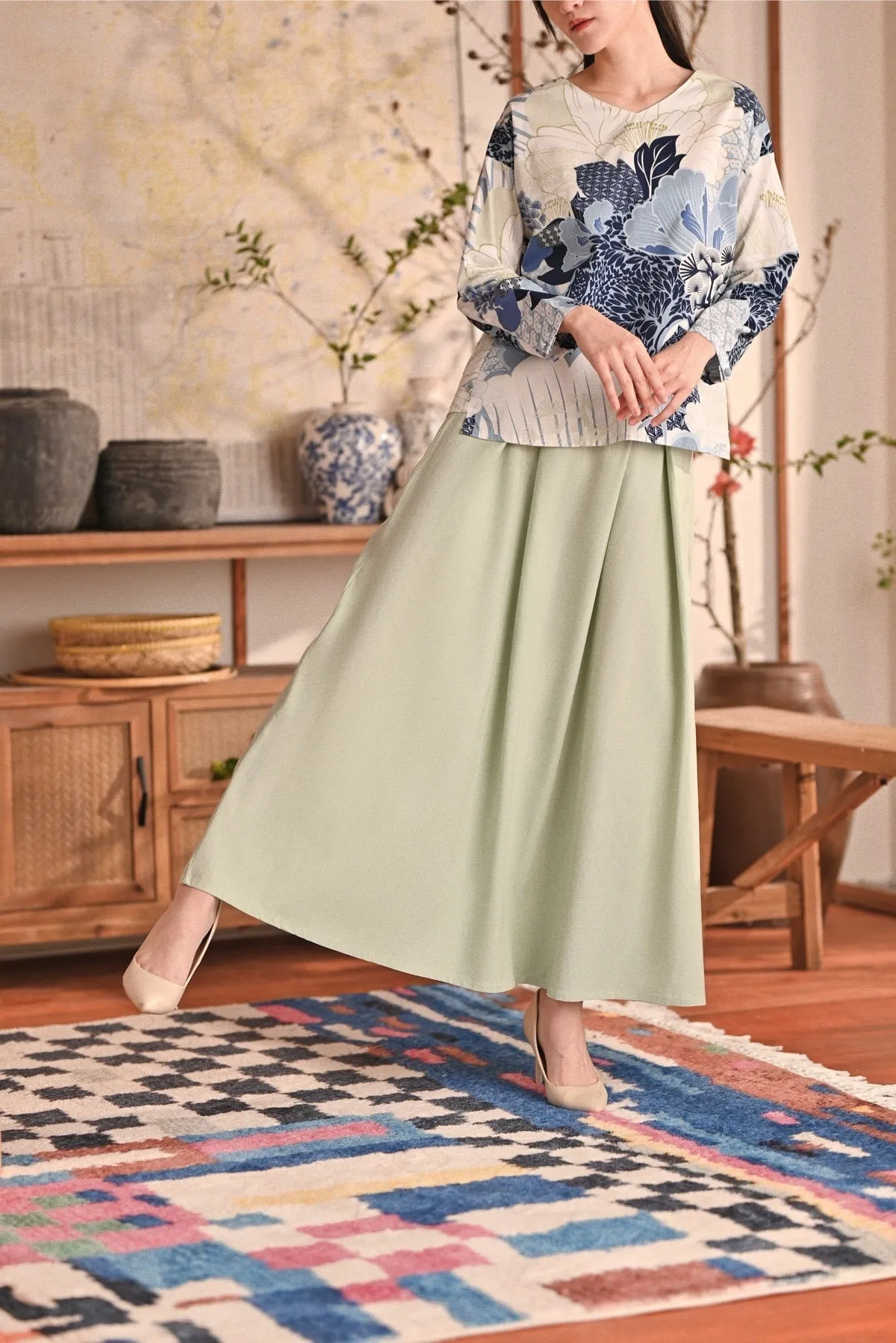The Heiwa Women A-Line Skirt - Fog Green