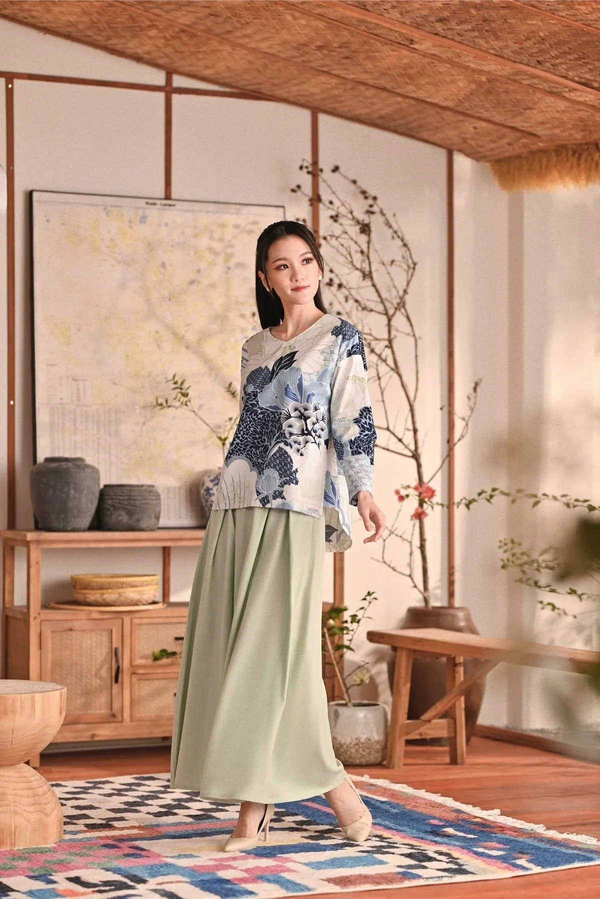 The Heiwa Women A-Line Skirt - Fog Green