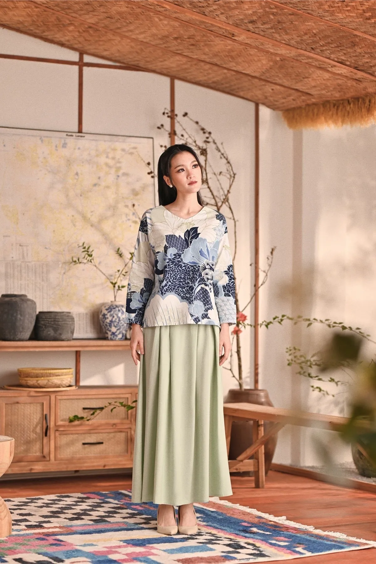 The Heiwa Women A-Line Skirt - Fog Green