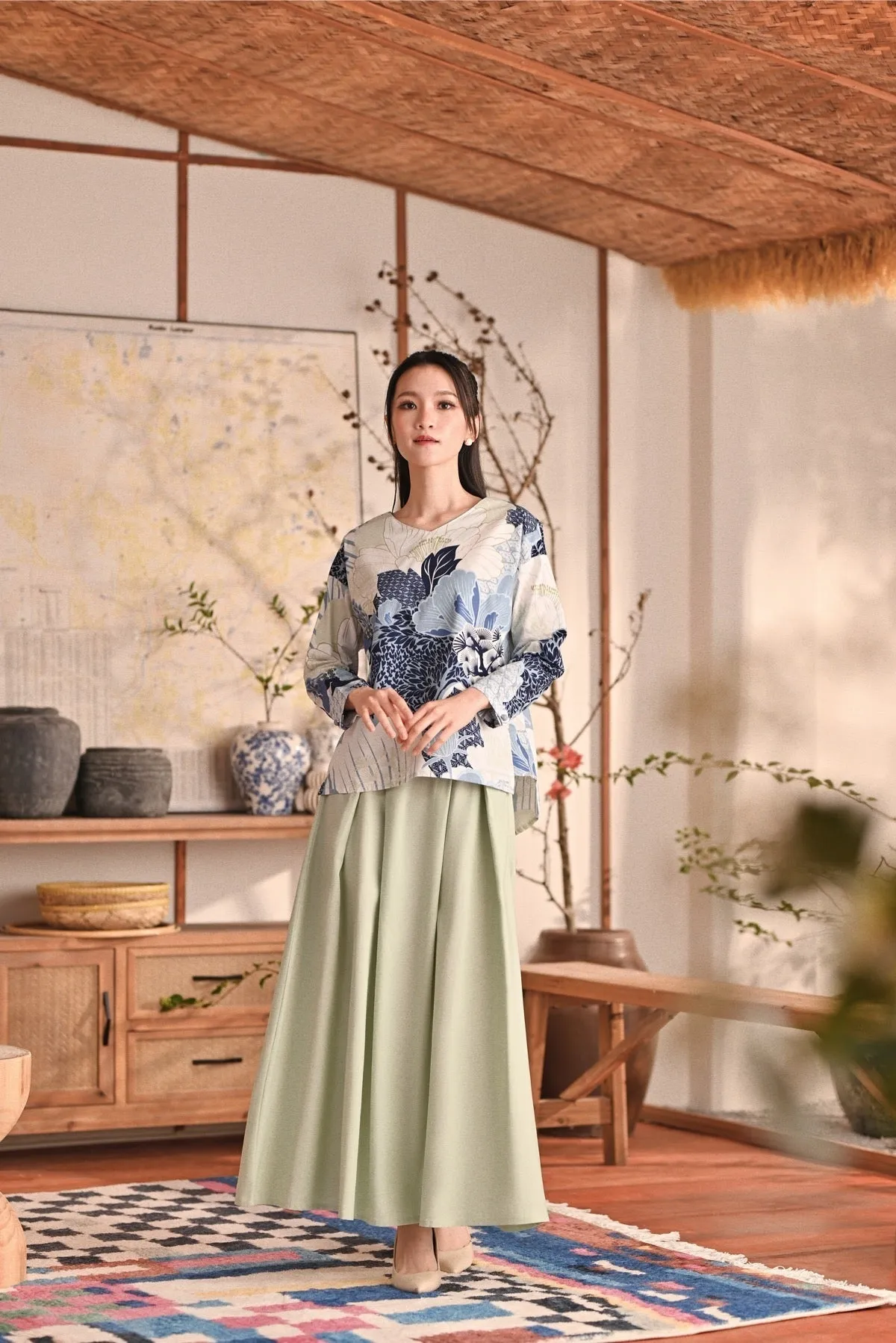 The Heiwa Women A-Line Skirt - Fog Green