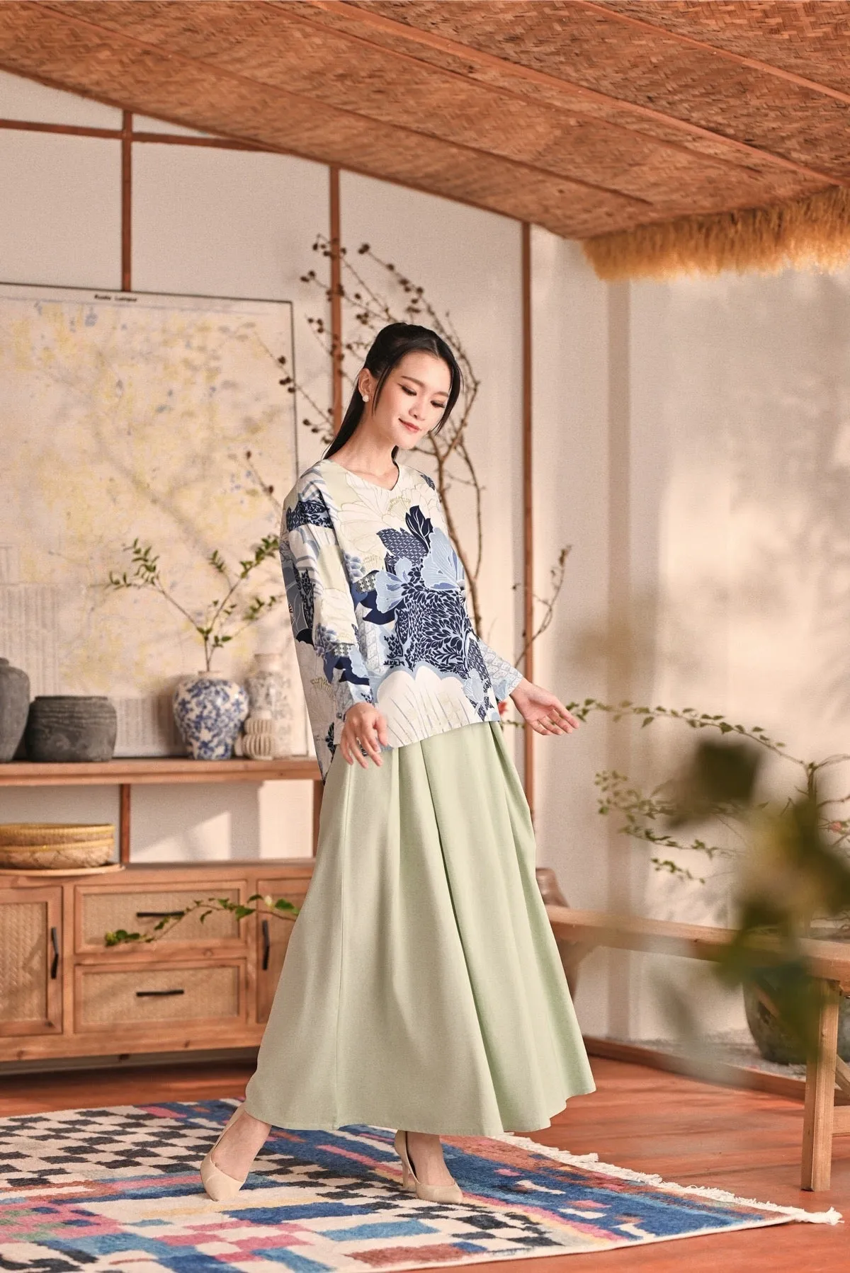 The Heiwa Women A-Line Skirt - Fog Green