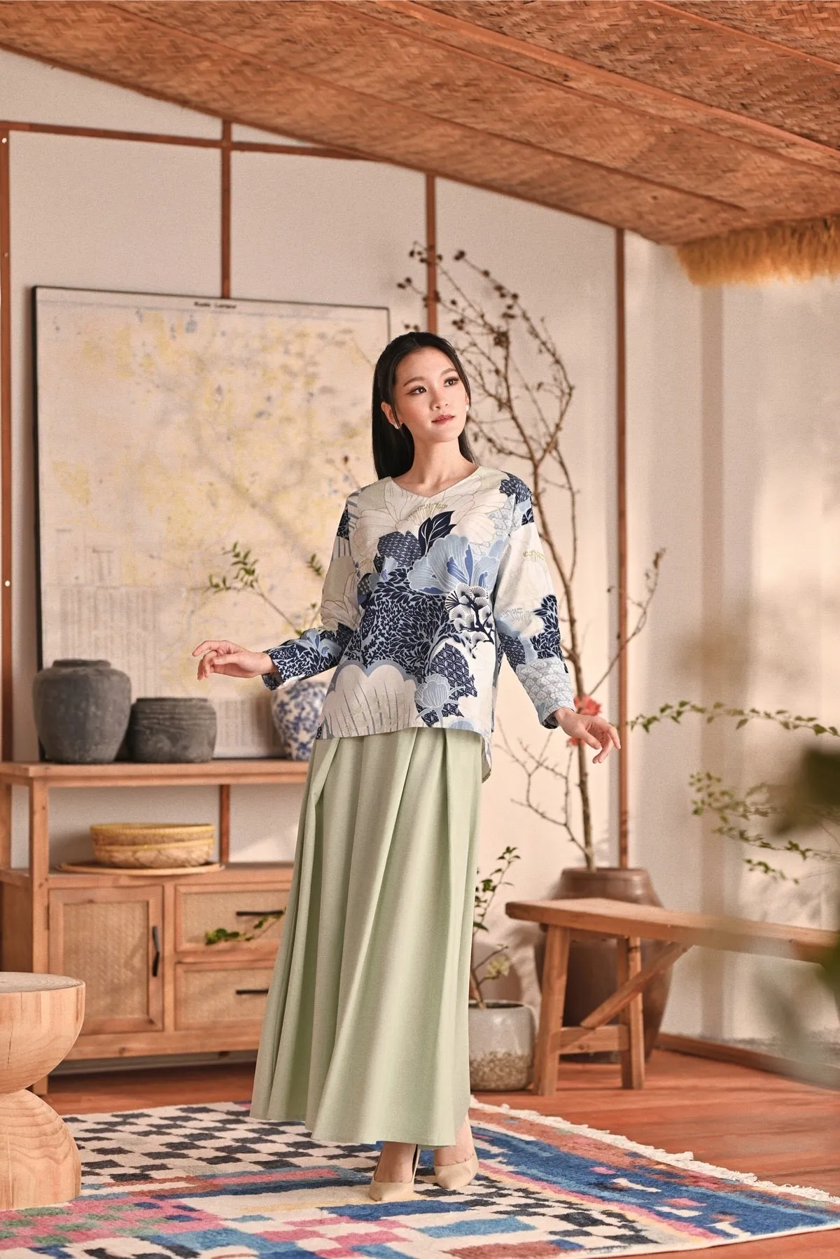 The Heiwa Women A-Line Skirt - Fog Green