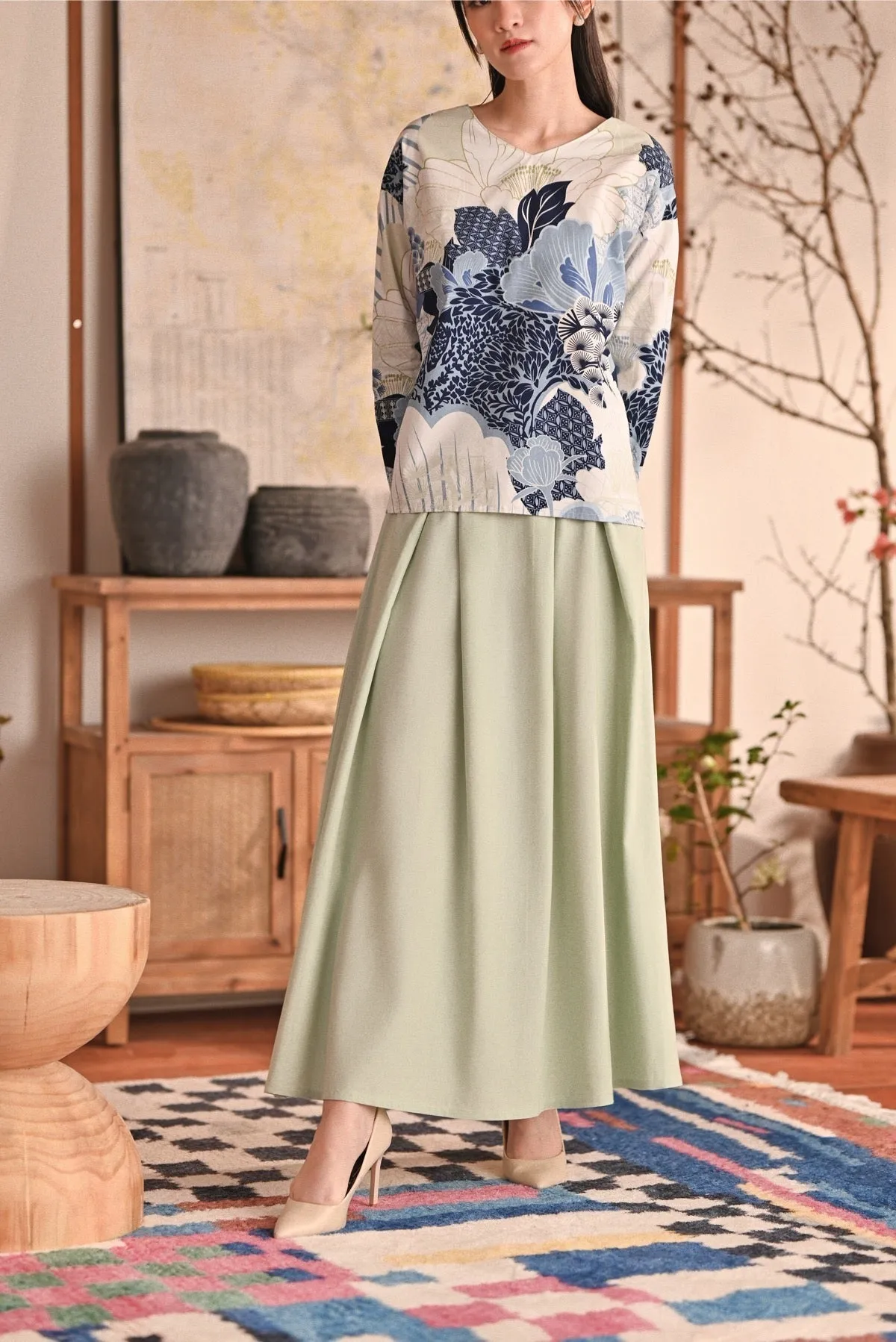 The Heiwa Women A-Line Skirt - Fog Green