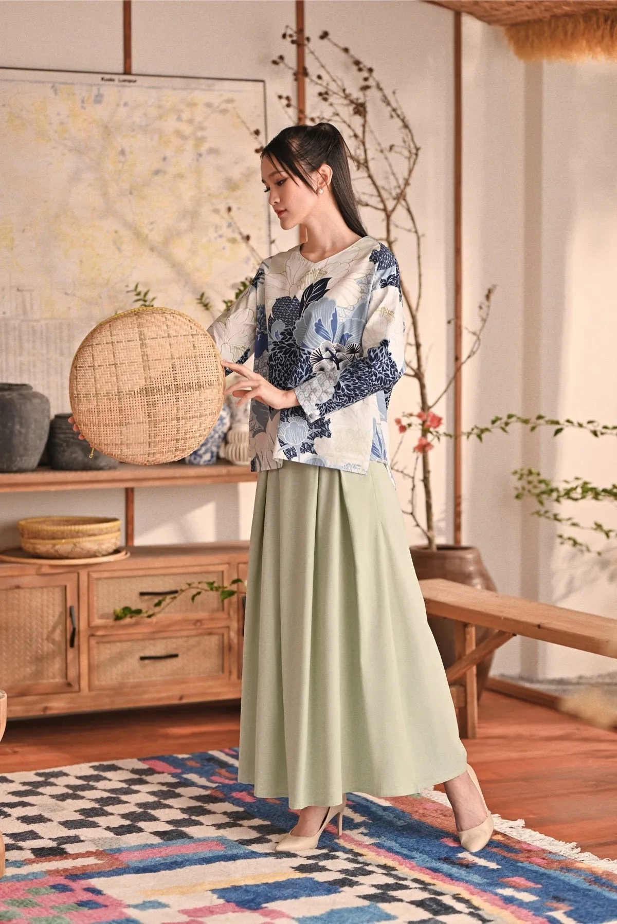 The Heiwa Women A-Line Skirt - Fog Green