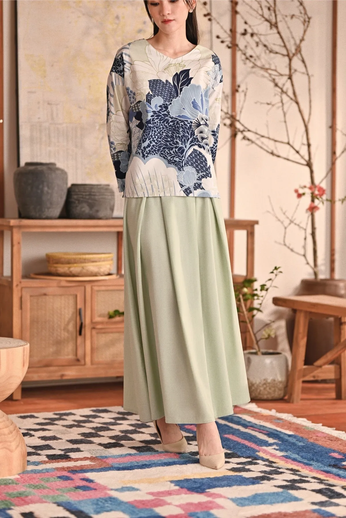 The Heiwa Women A-Line Skirt - Fog Green