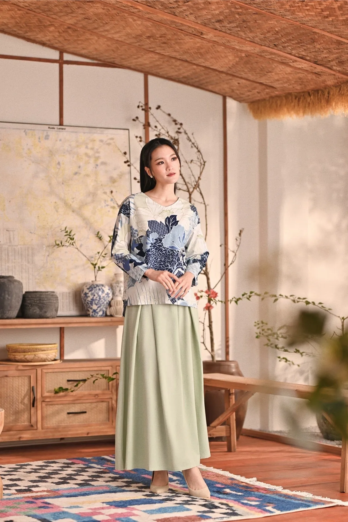 The Heiwa Women A-Line Skirt - Fog Green