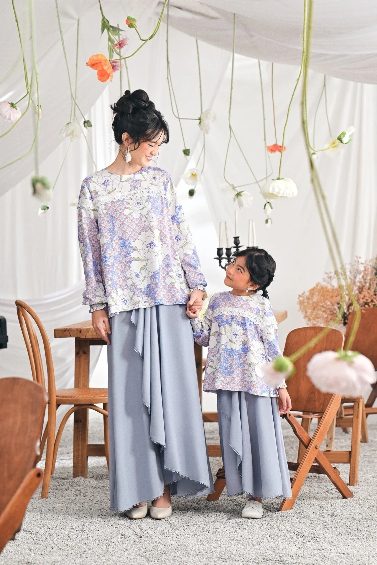 The Mimpian Ruffle Wide Skirt - Light Pigeon Blue