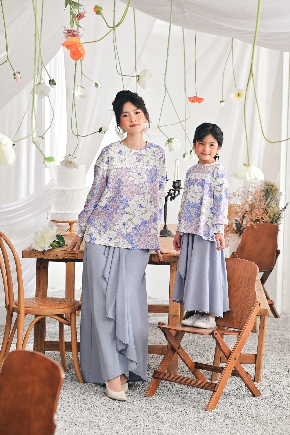 The Mimpian Ruffle Wide Skirt - Light Pigeon Blue