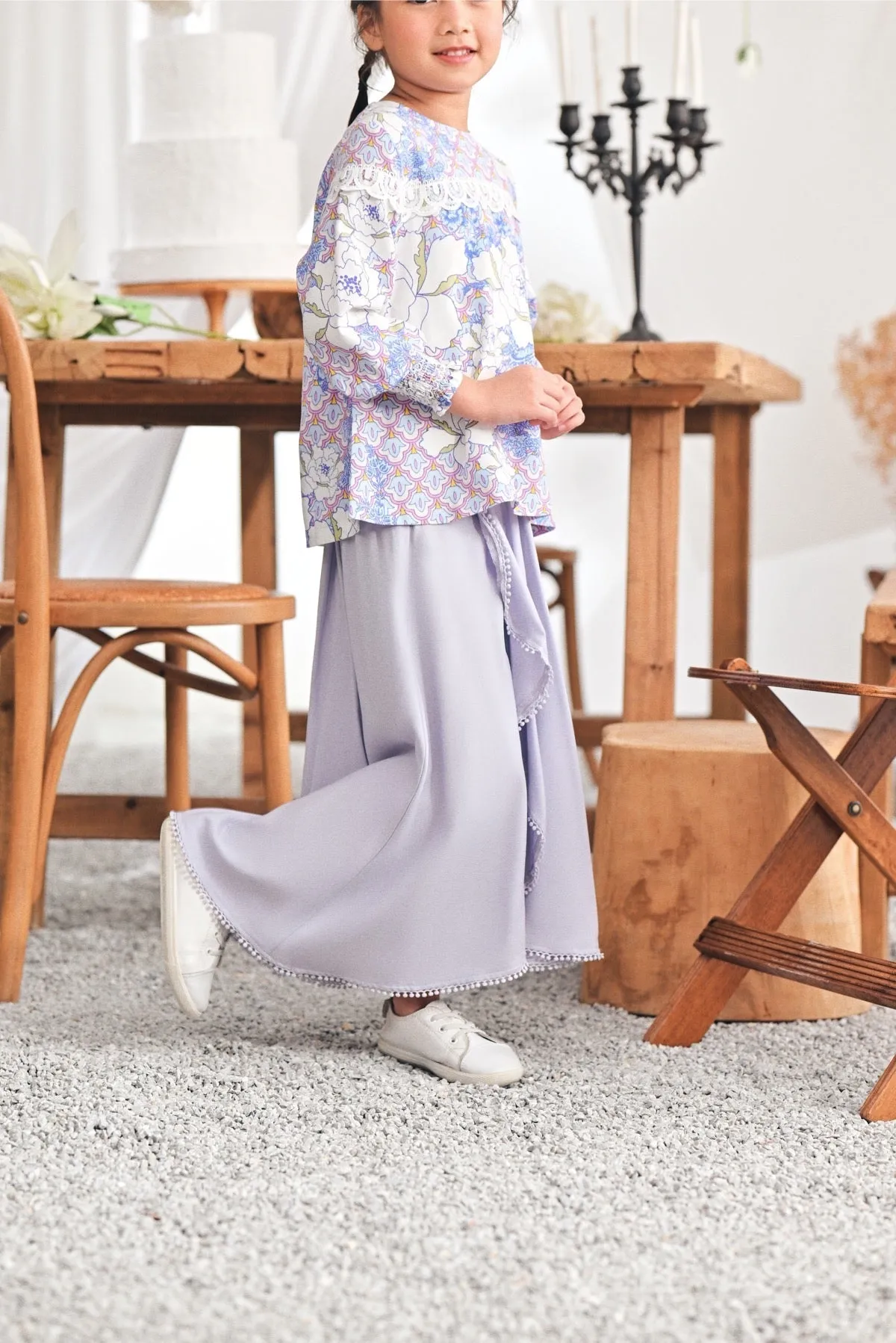 The Mimpian Ruffle Wide Skirt - Lilac
