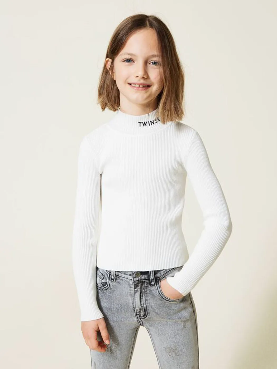 TWINSET Girl's Turtleneck jumper with embroidered logo-222GJ3093