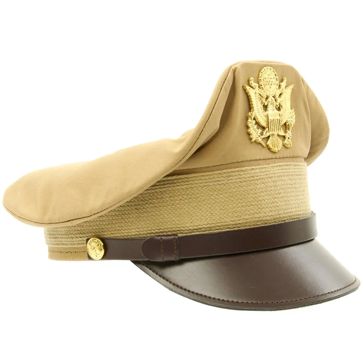U.S. WWII Officer Visor Crusher Cap in Khaki
