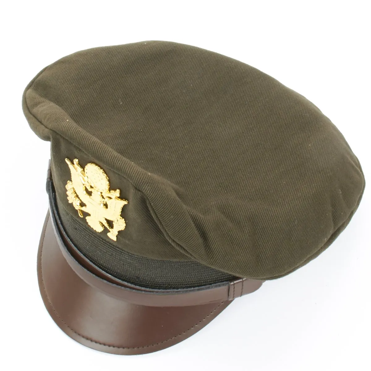 U.S. WWII Officer Visor Crusher Cap in Winter Issue OD Green