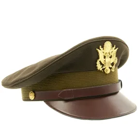 U.S. WWII Officer Visor Crusher Cap in Winter Issue OD Green
