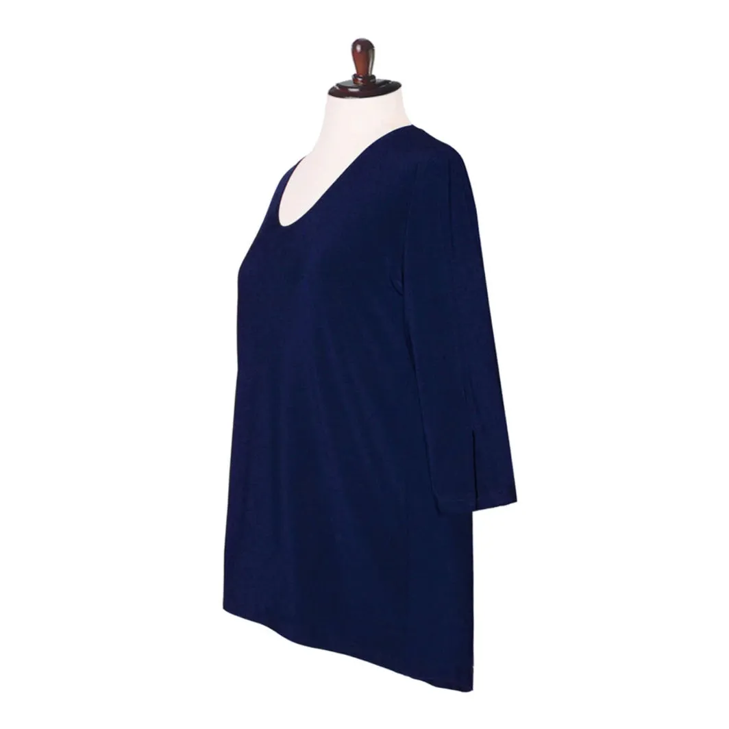 Valentina Solid V Neck Hi-Low Tunic Top in Navy - 15296-NVY - Size 2X Only!