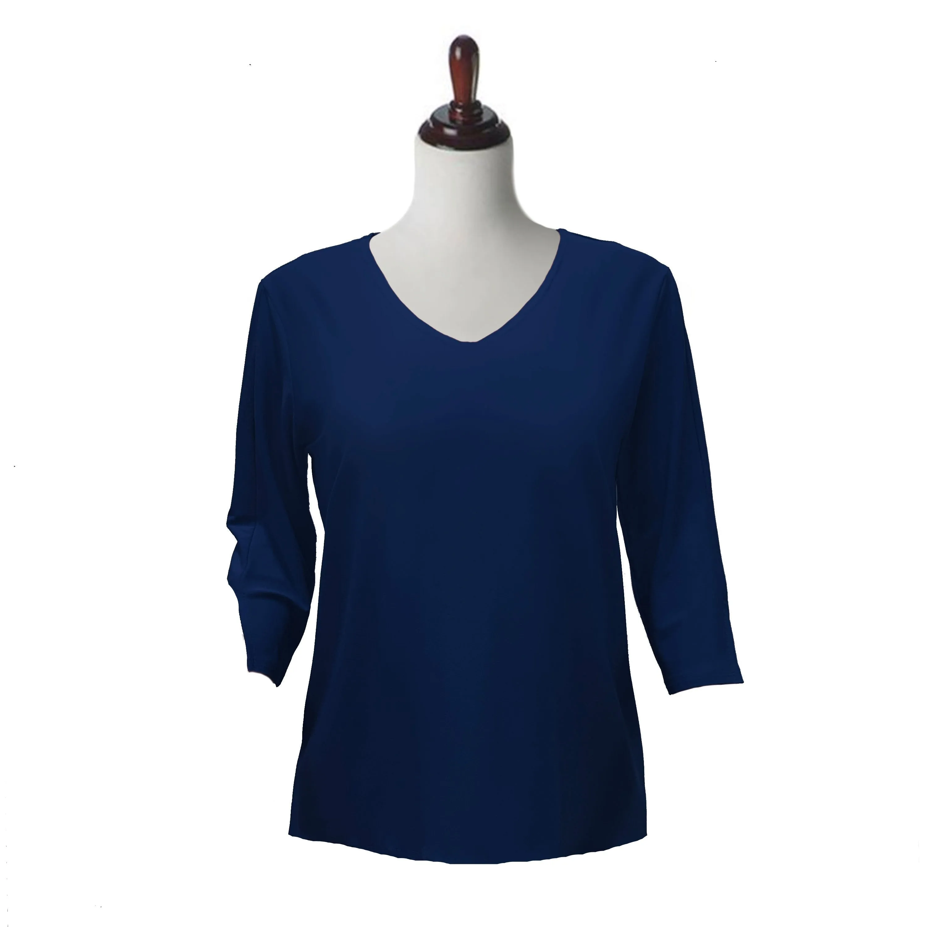 Valentina Solid V Neck Hi-Low Tunic Top in Navy - 15296-NVY - Size 2X Only!