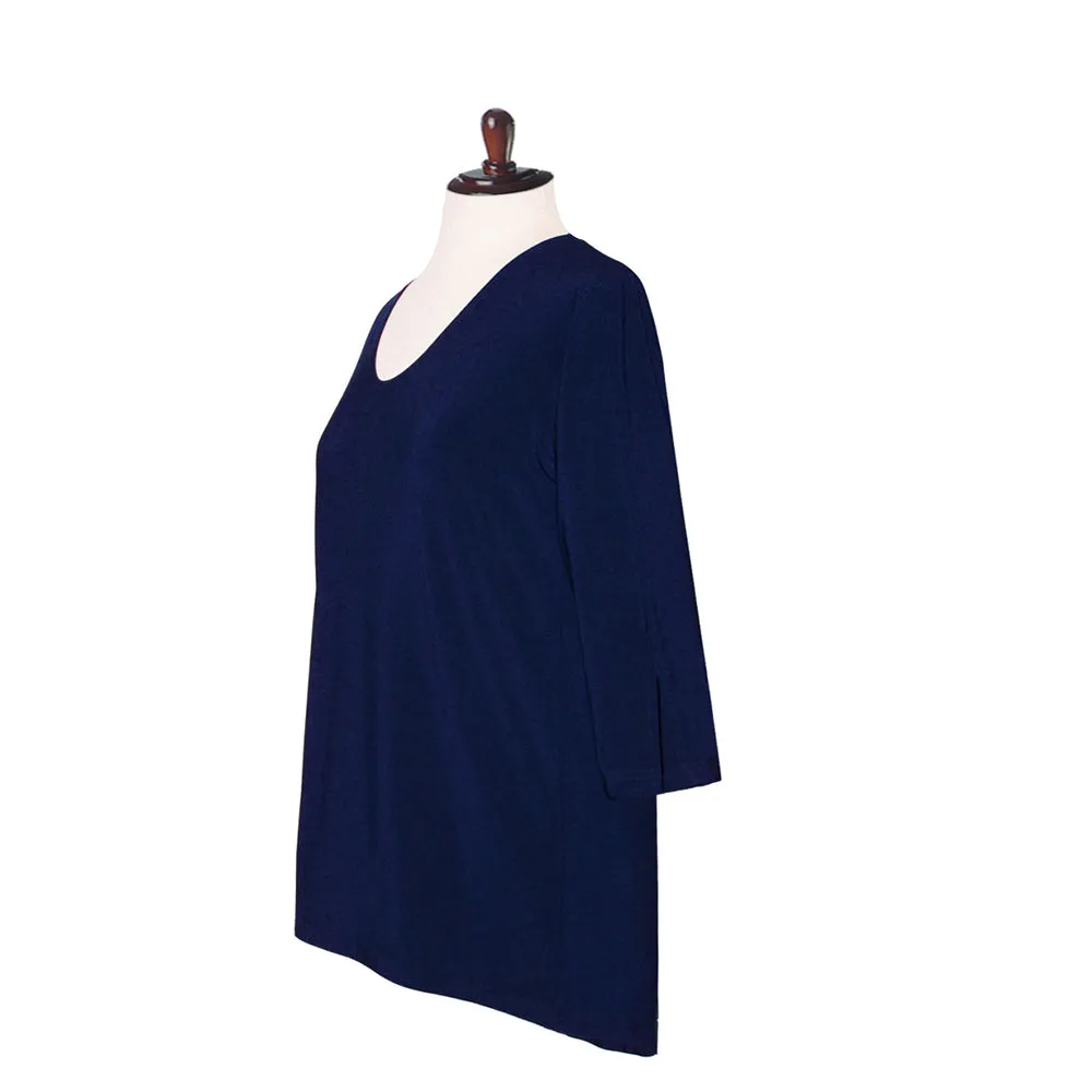 Valentina Solid V Neck Hi-Low Tunic Top in Navy - 15296-NVY - Size 2X Only!