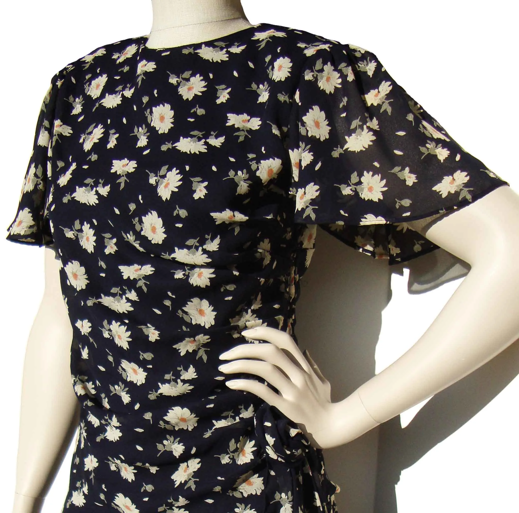 Vintage 80s Dress Floral Chiffon Peplum M