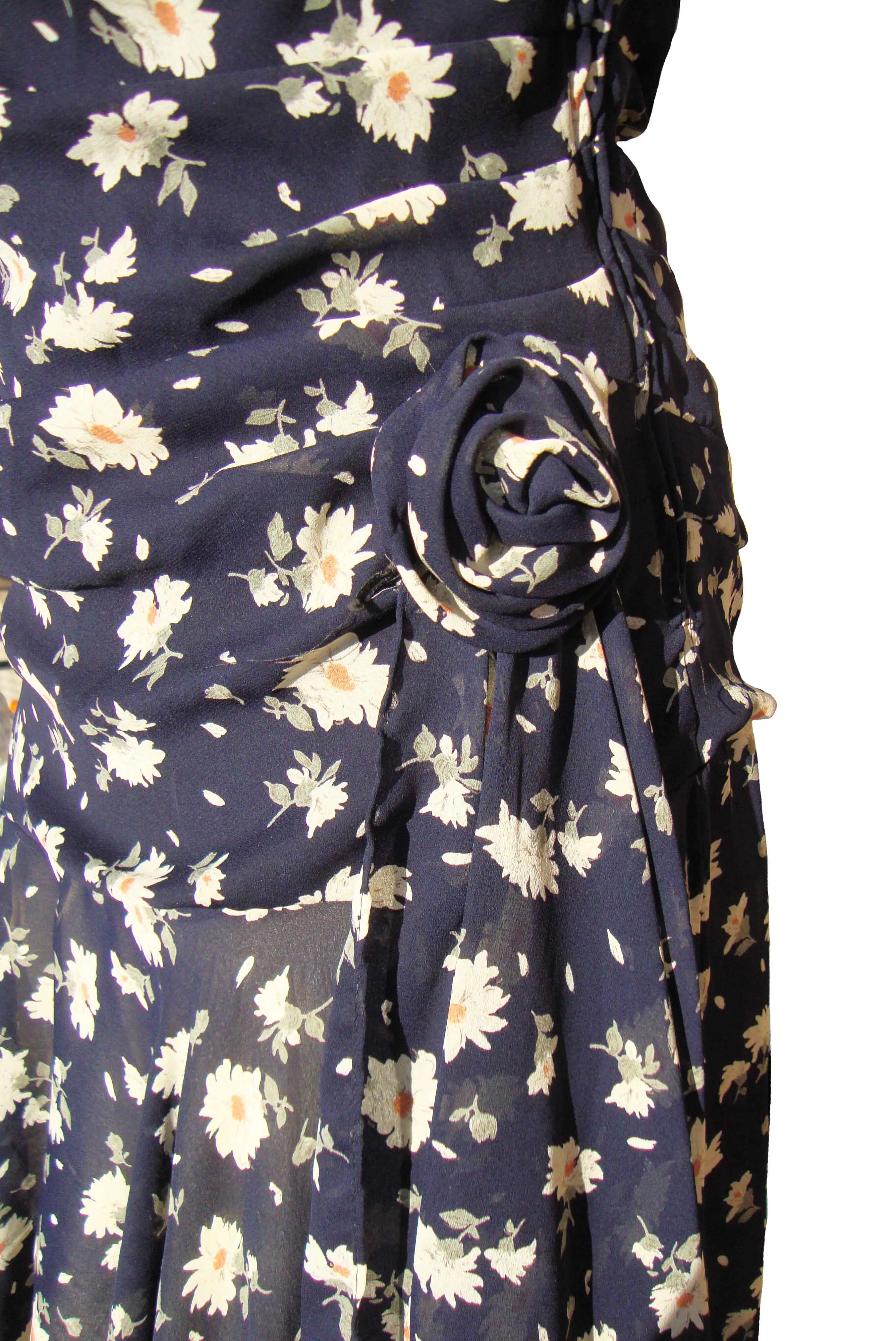 Vintage 80s Dress Floral Chiffon Peplum M