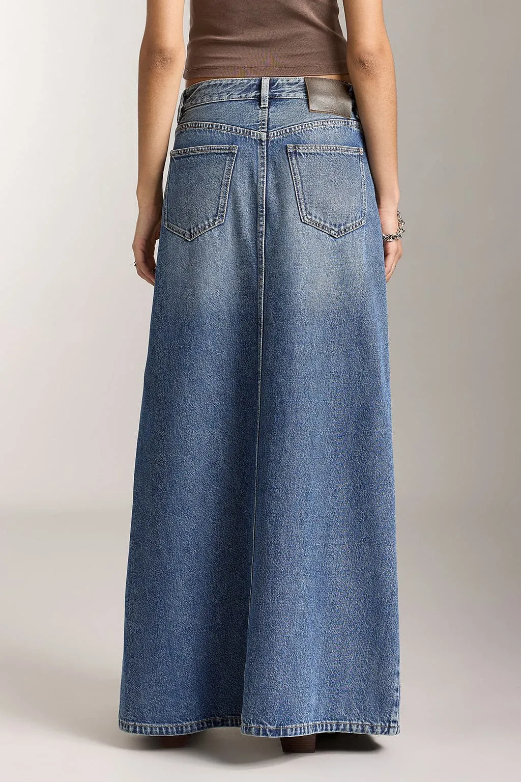 Vintage Maxi Denim Skirt With Slit