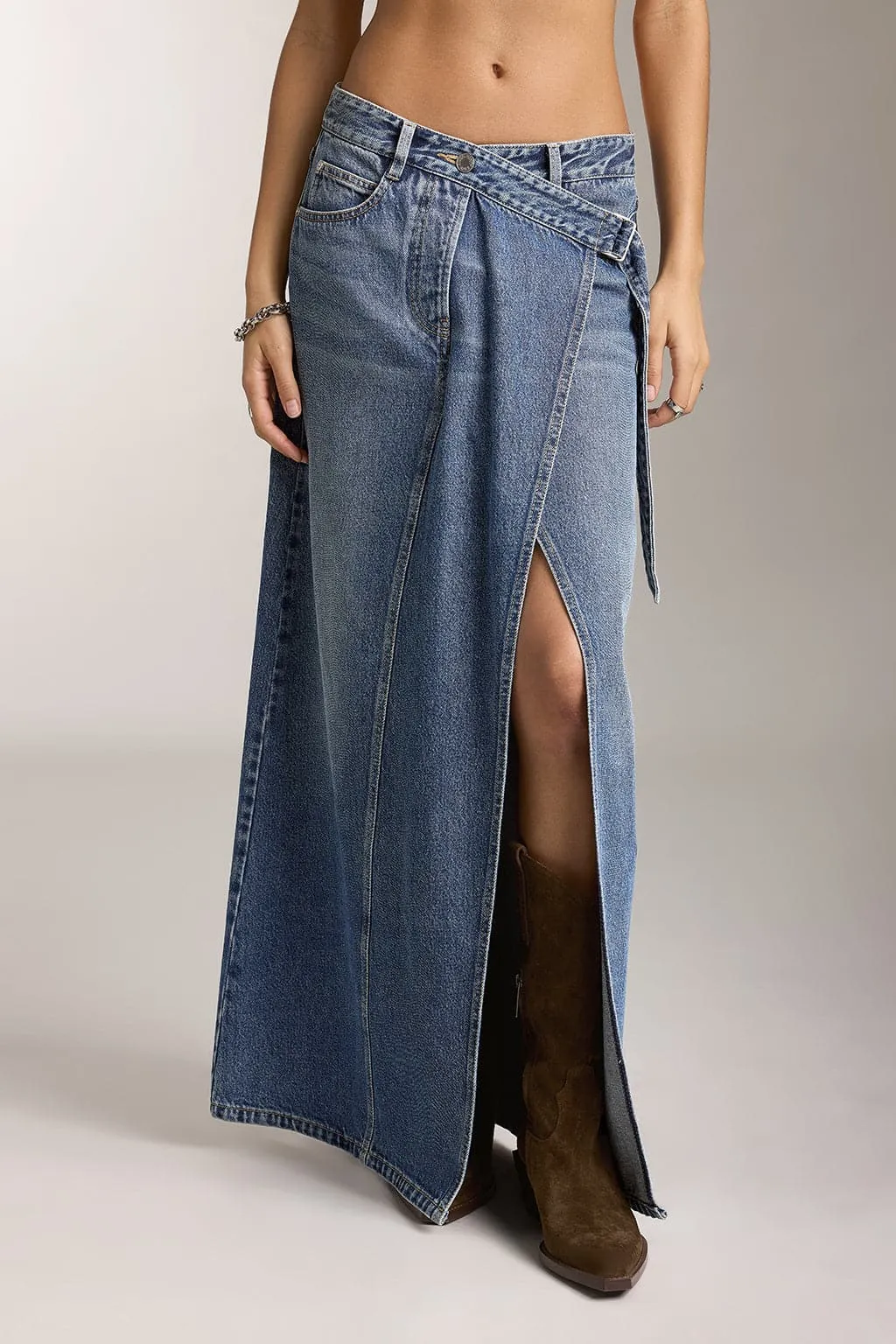 Vintage Maxi Denim Skirt With Slit