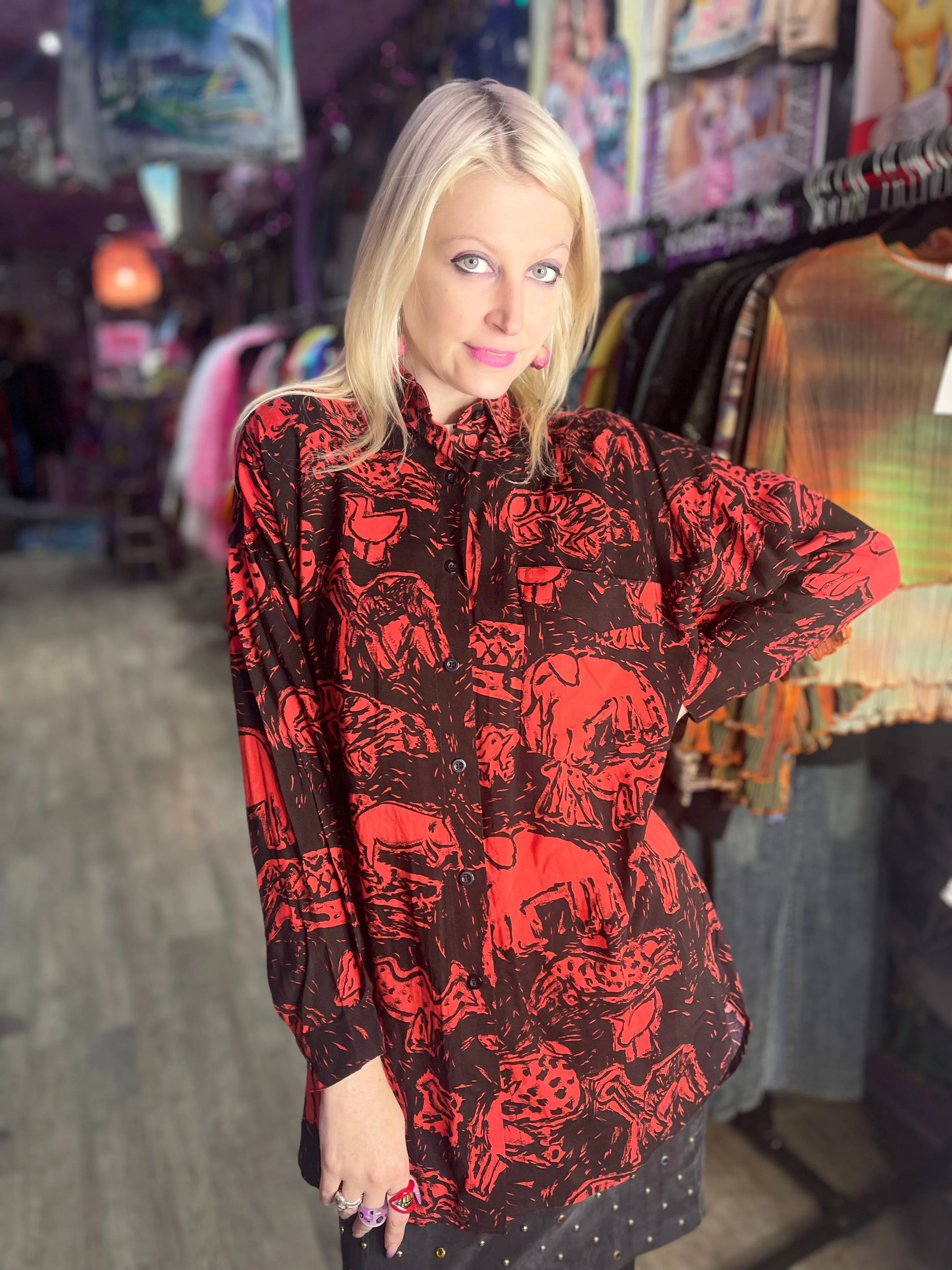 Vintage Red Safari Animals 90’s Longline Shirt