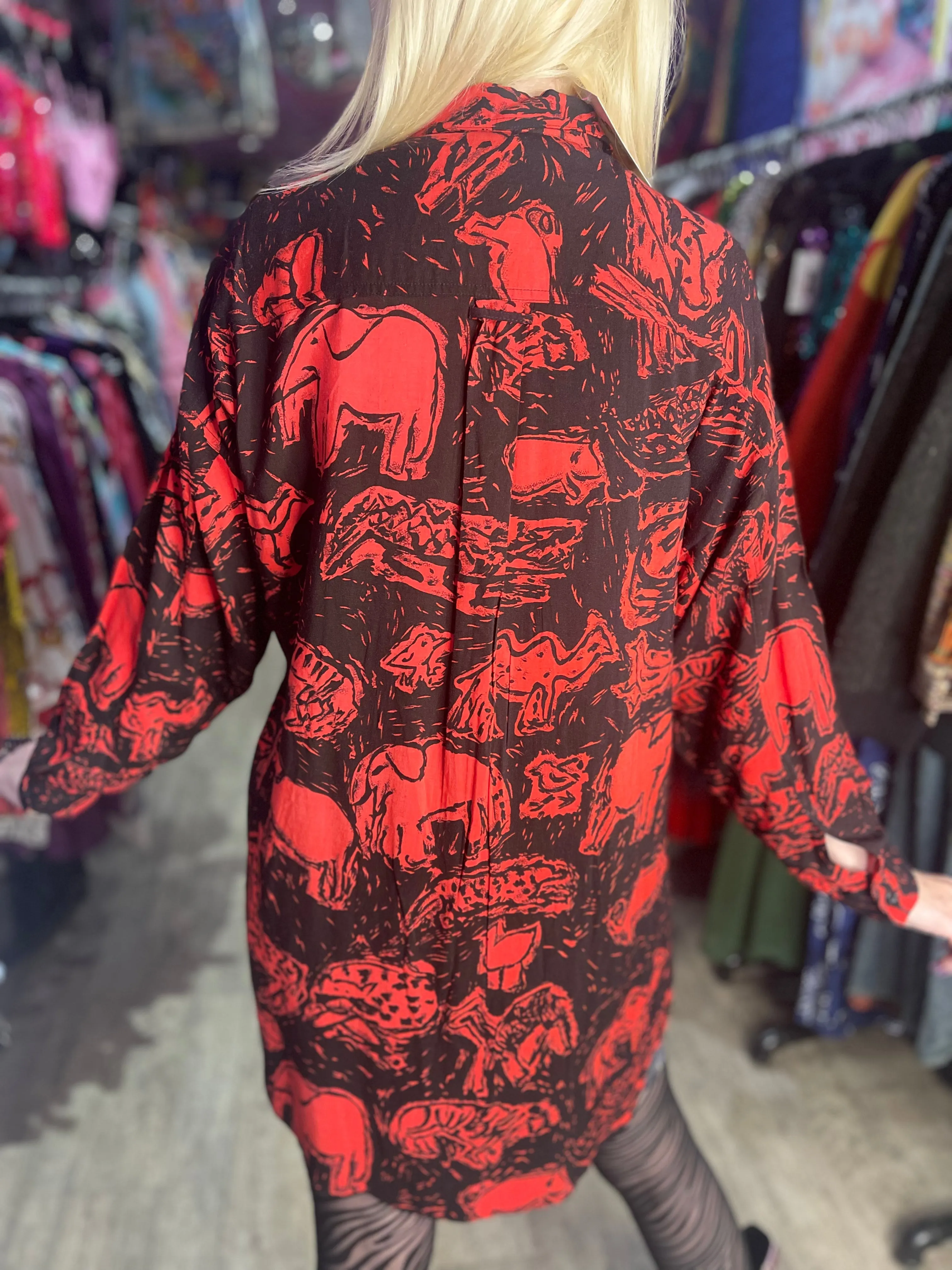 Vintage Red Safari Animals 90’s Longline Shirt