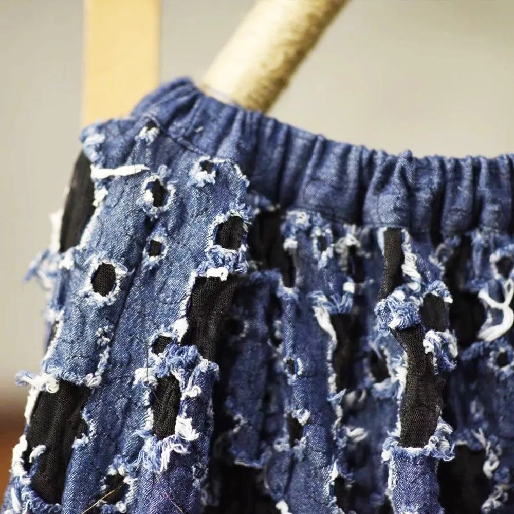 Vintage Ripped Denim Maxi Skirt  | Zen