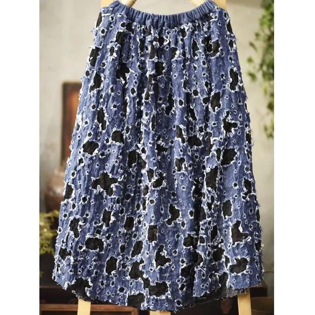 Vintage Ripped Denim Maxi Skirt  | Zen