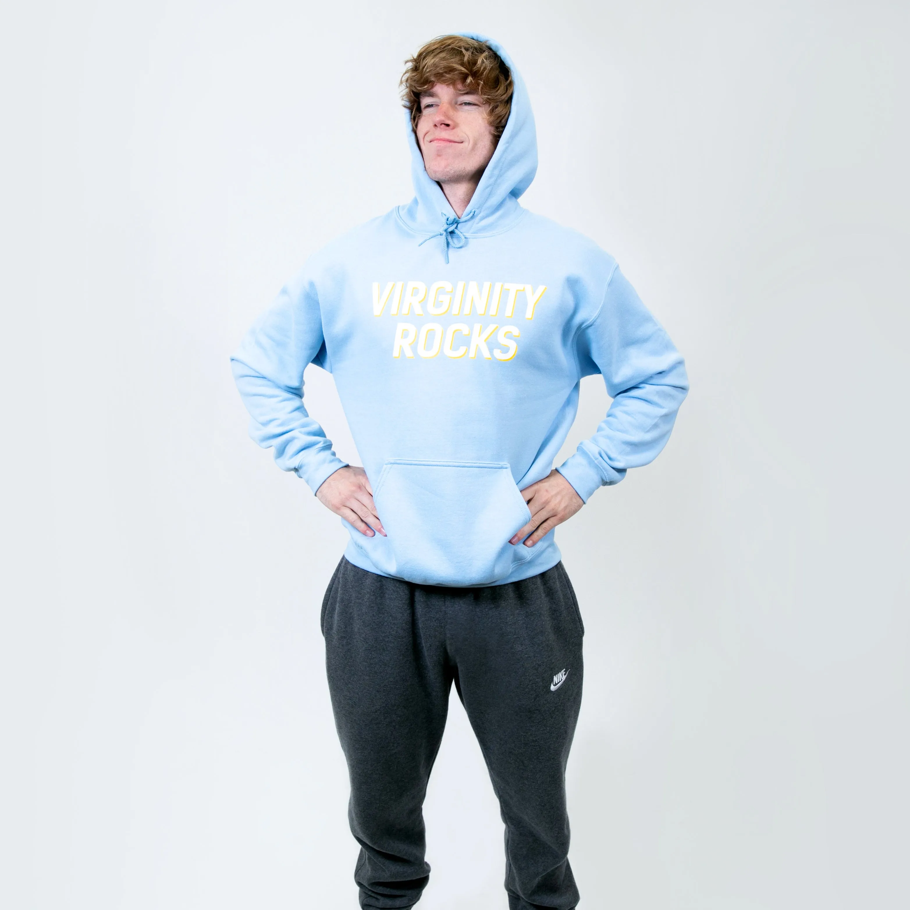 Virginity Rocks Light Blue Hoodie