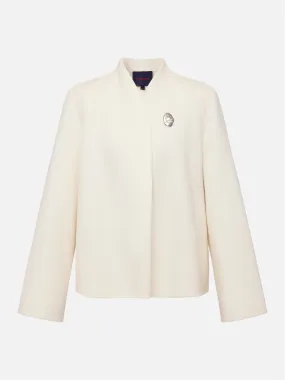 White-on-White Cashmere Cape Double-Faced Wool Short Coat