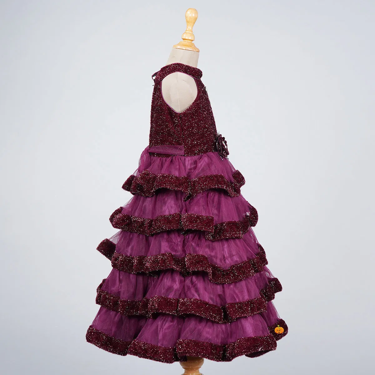 Wine & Navy Blue Layered Girls Gown