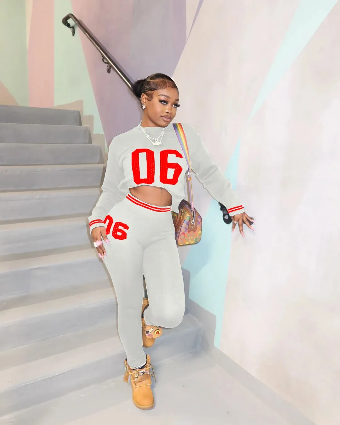 Women Set Fall Winter Knit Tight Long Sleeve Letter Crop Top Sweater And Skinny Pants  Casual 2 Piece Set Tracksuit Sweater Sets