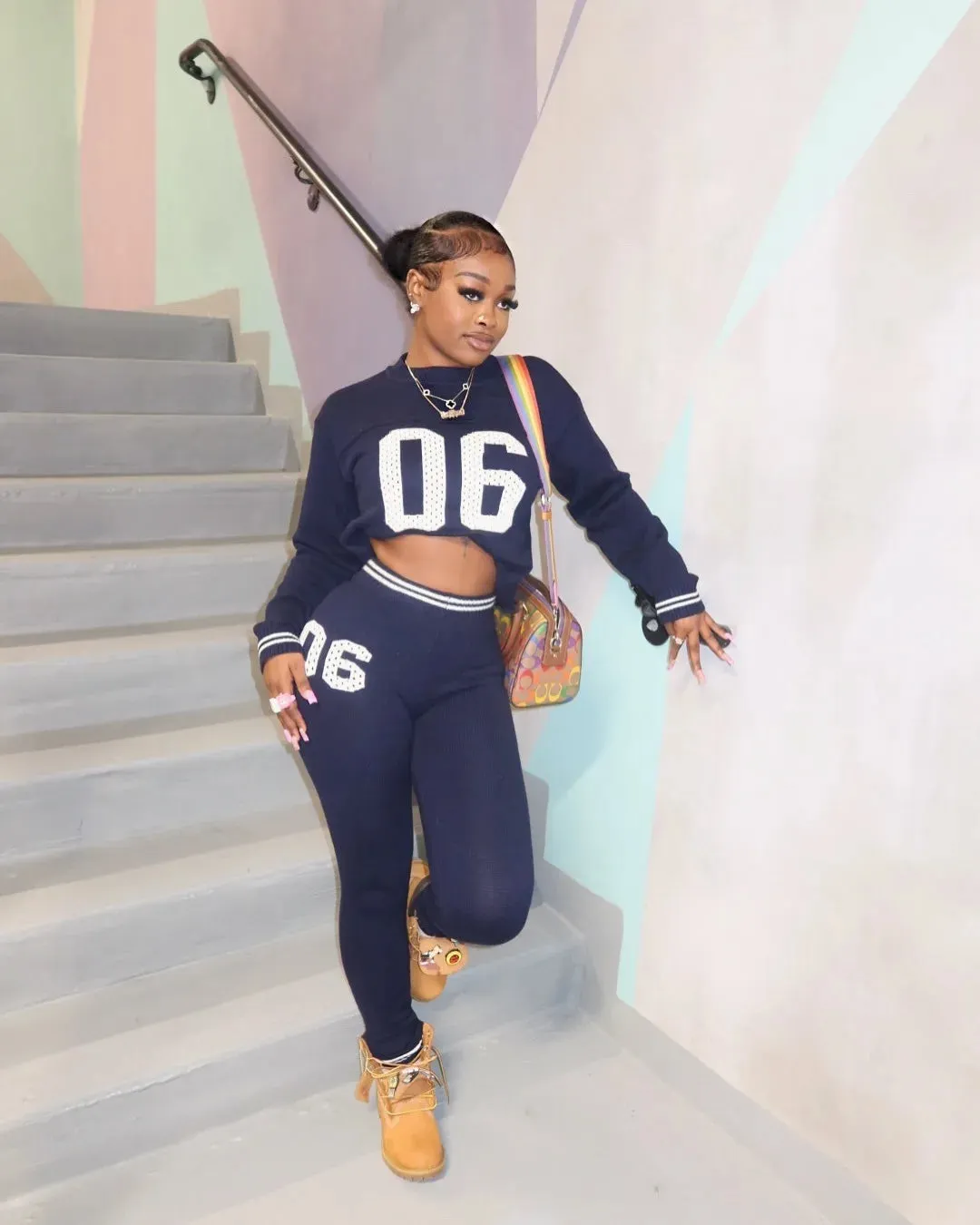 Women Set Fall Winter Knit Tight Long Sleeve Letter Crop Top Sweater And Skinny Pants  Casual 2 Piece Set Tracksuit Sweater Sets