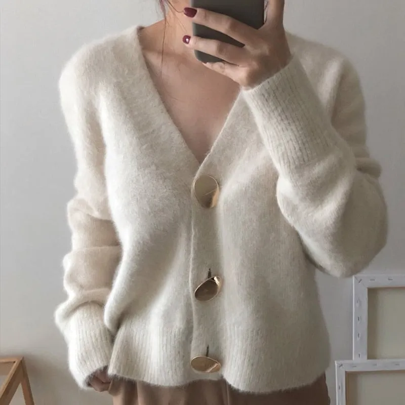 Women Short Wool Cardigan Cashmere Crop Sweater Winter Ladies V neck Jacket Female Loose Casual Thick Autumn Clothes korean knit