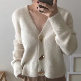 Women Short Wool Cardigan Cashmere Crop Sweater Winter Ladies V neck Jacket Female Loose Casual Thick Autumn Clothes korean knit