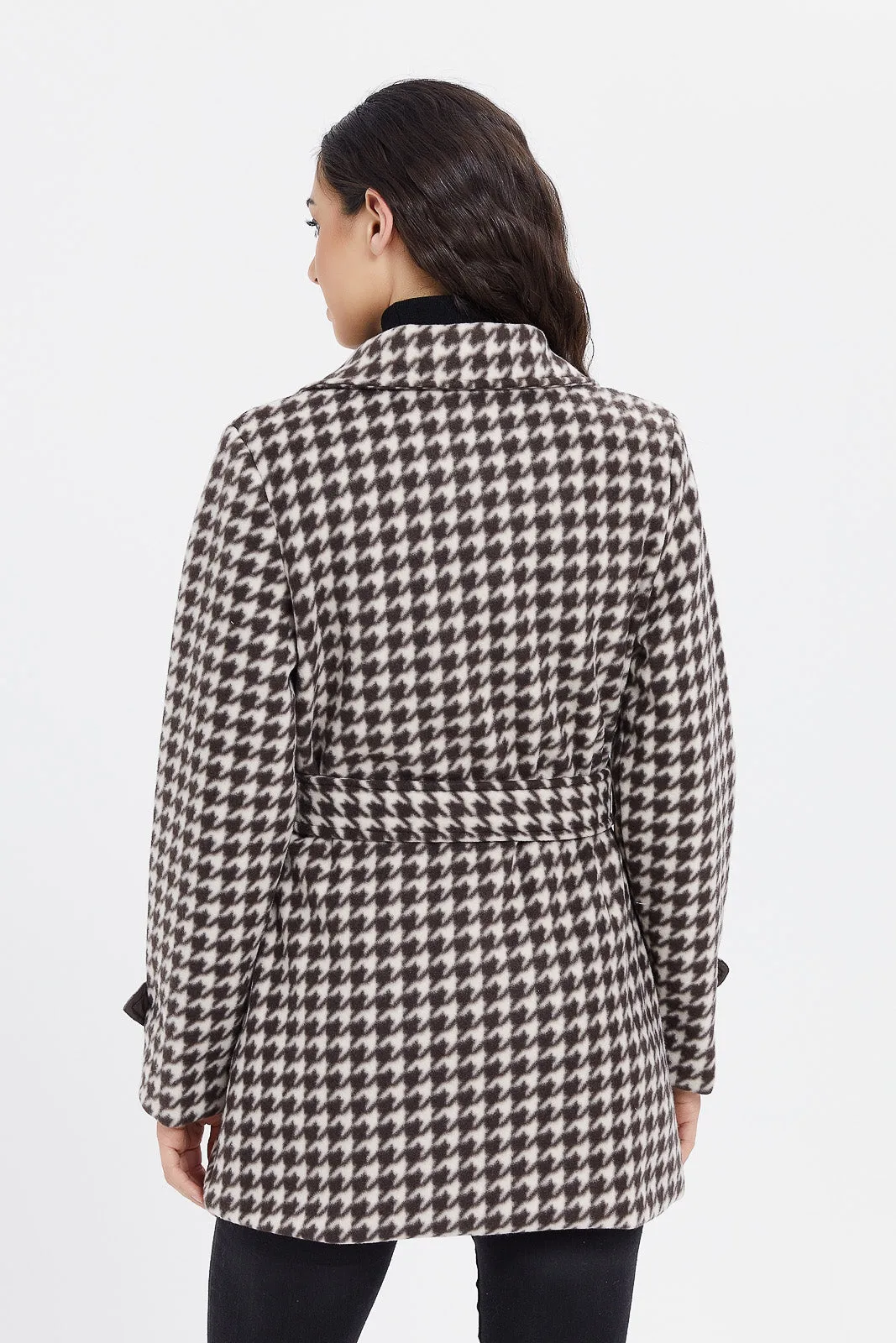 Women White And Black Checked Coat