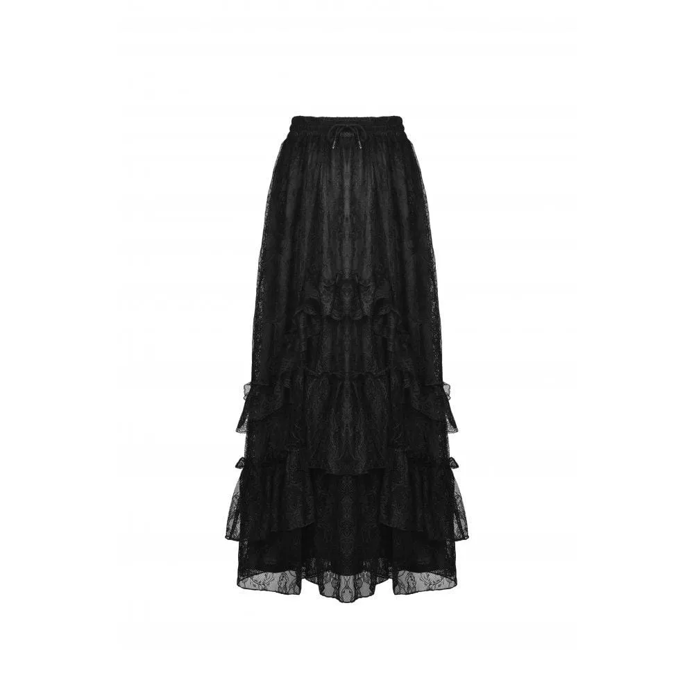 Women's Gothic Ruffled Layered Lace Long Skirt