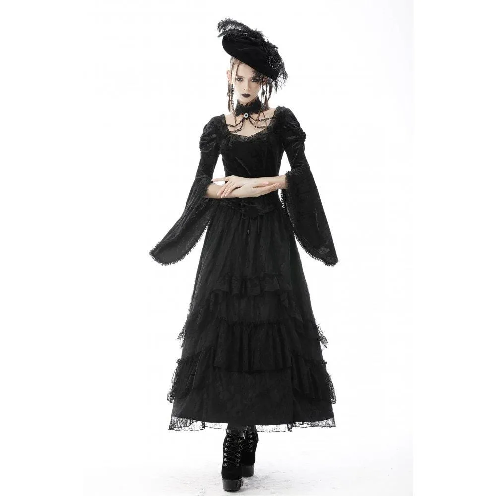 Women's Gothic Ruffled Layered Lace Long Skirt